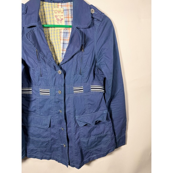 Free People Blue Utility Field Jacket Plaid Lined Striped Waist Tie Women Size 4 - Picture 3 of 8